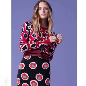 DVF Red Leopard Print Cropped Crewneck Pullover Sweater 'Harrison" Size Small